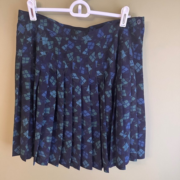 Express Dresses & Skirts - Express Vintage Pleated Skirt Diamond Print ‎ Blue 11/12 Argyle Preppy Academia